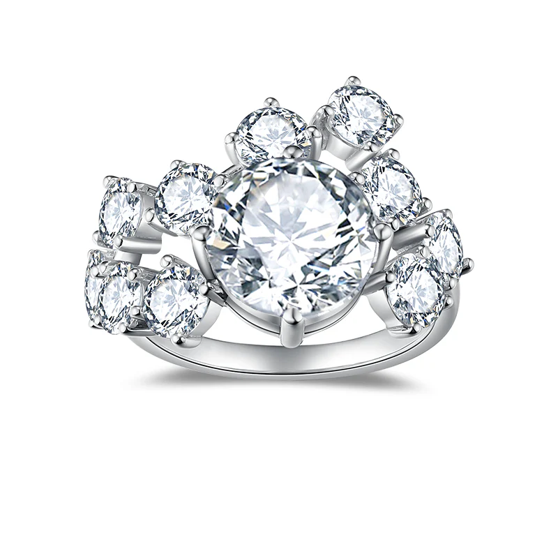 IE0297 ROUND CUT MOISSANITE LUXE ENGAGEMENT RING IN STERLING SILVER - Image 2