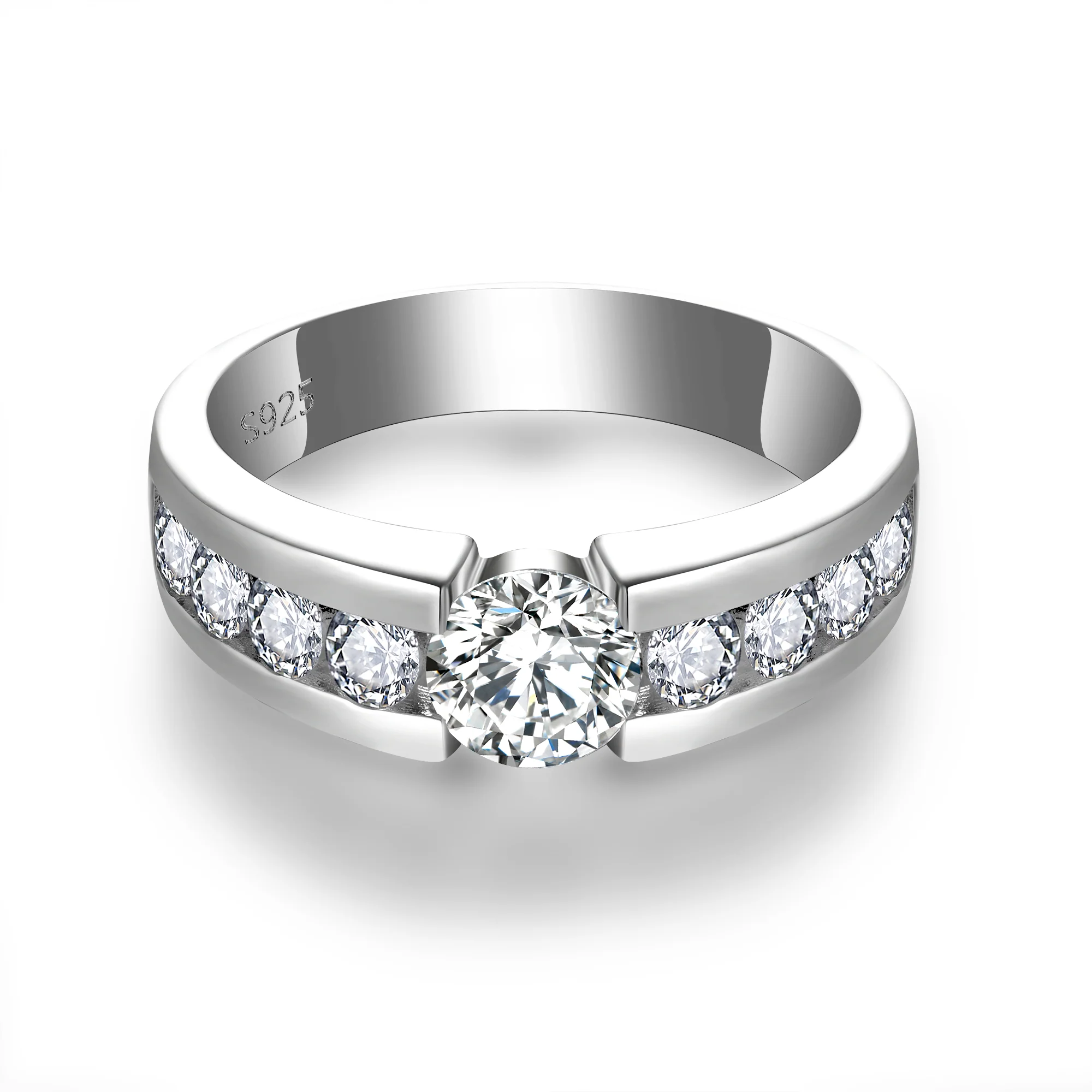 IE0299 1 CARAT ROUND CUT MOISSANITE BAND RING IN STERLING SILVER - Image 2