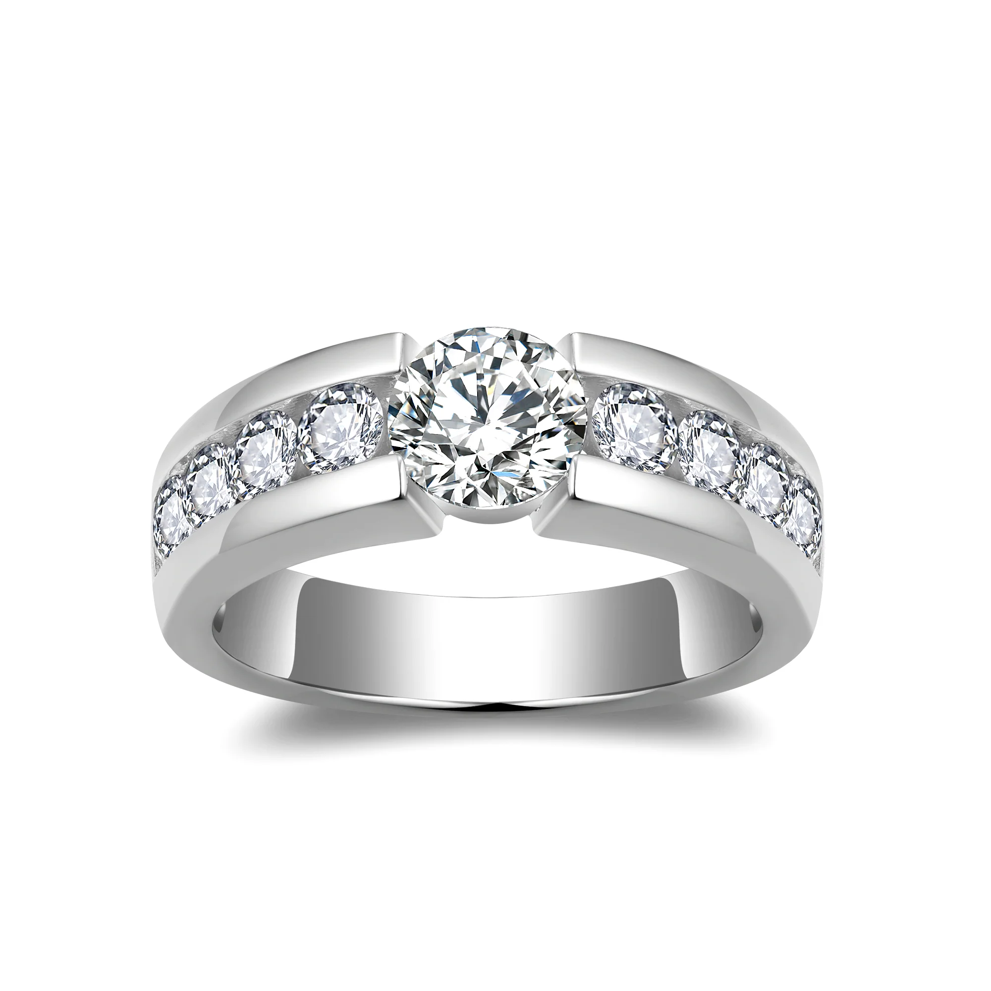 IE0299 1 CARAT ROUND CUT MOISSANITE BAND RING IN STERLING SILVER - Image 6