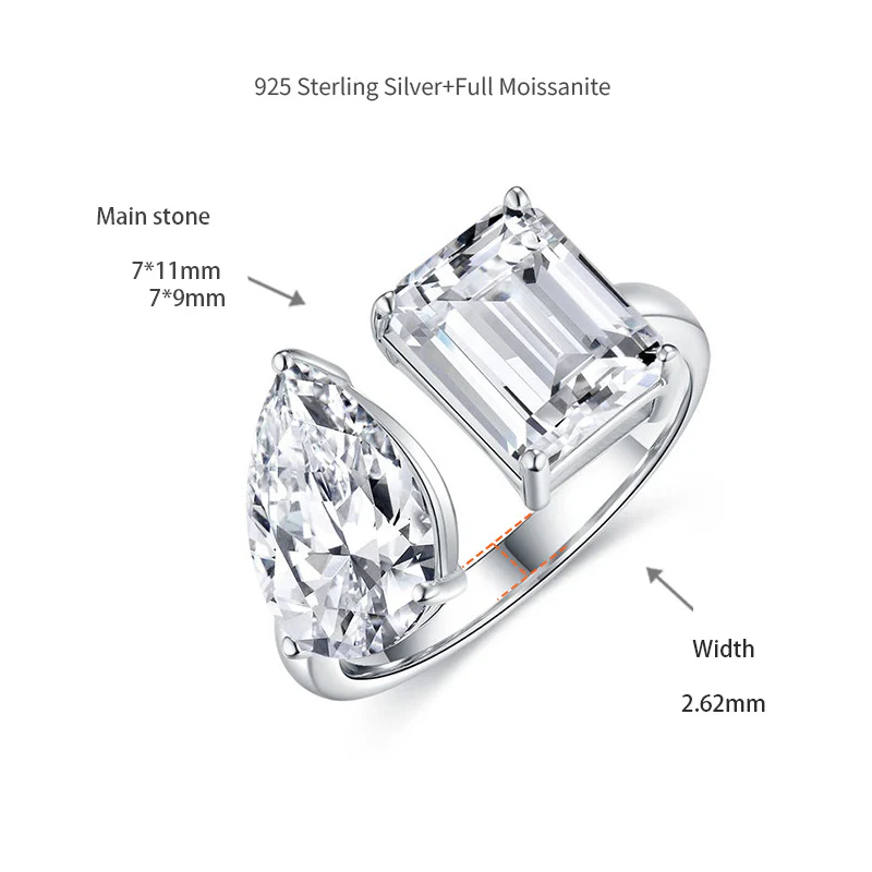 IE0317 TOI ET MOI MOISSANITE DIAMOND RING IN STERLING SILVER - Image 6