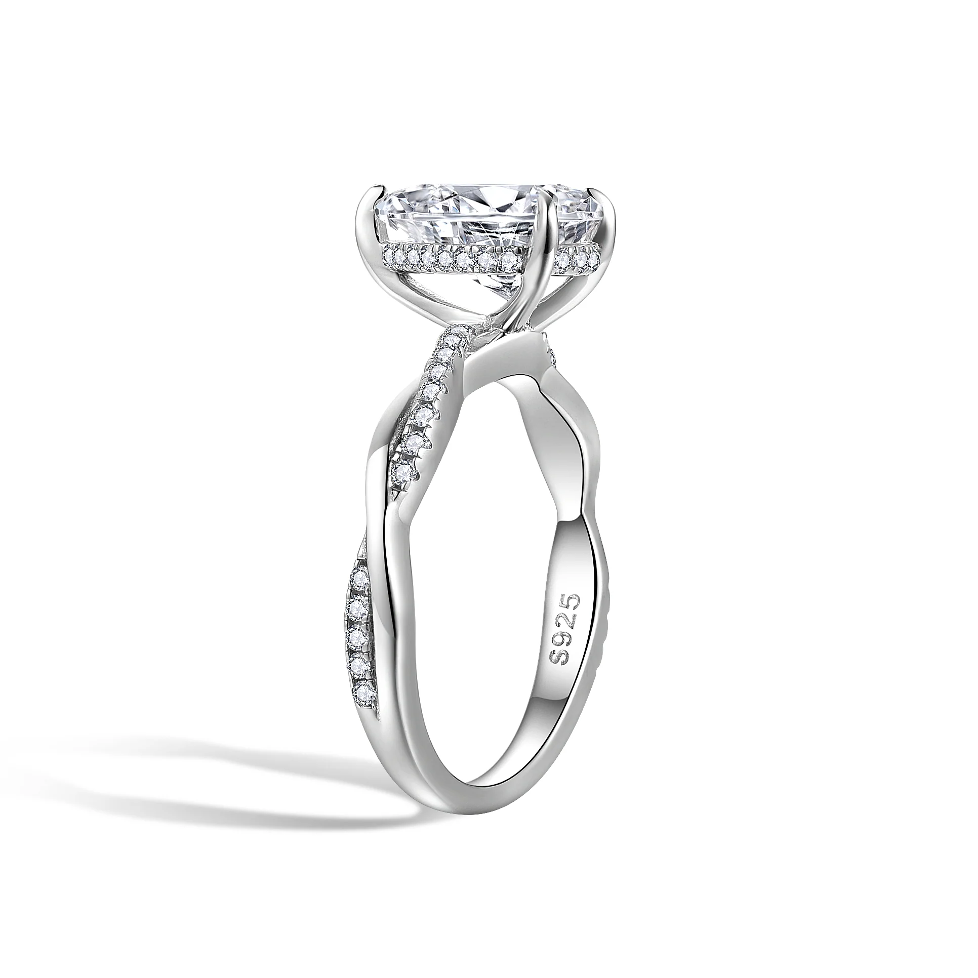 IE0359 2CT PEAR CUT MOISSANITE TWISTED SHANK RING IN STERLING SILVER - Image 4