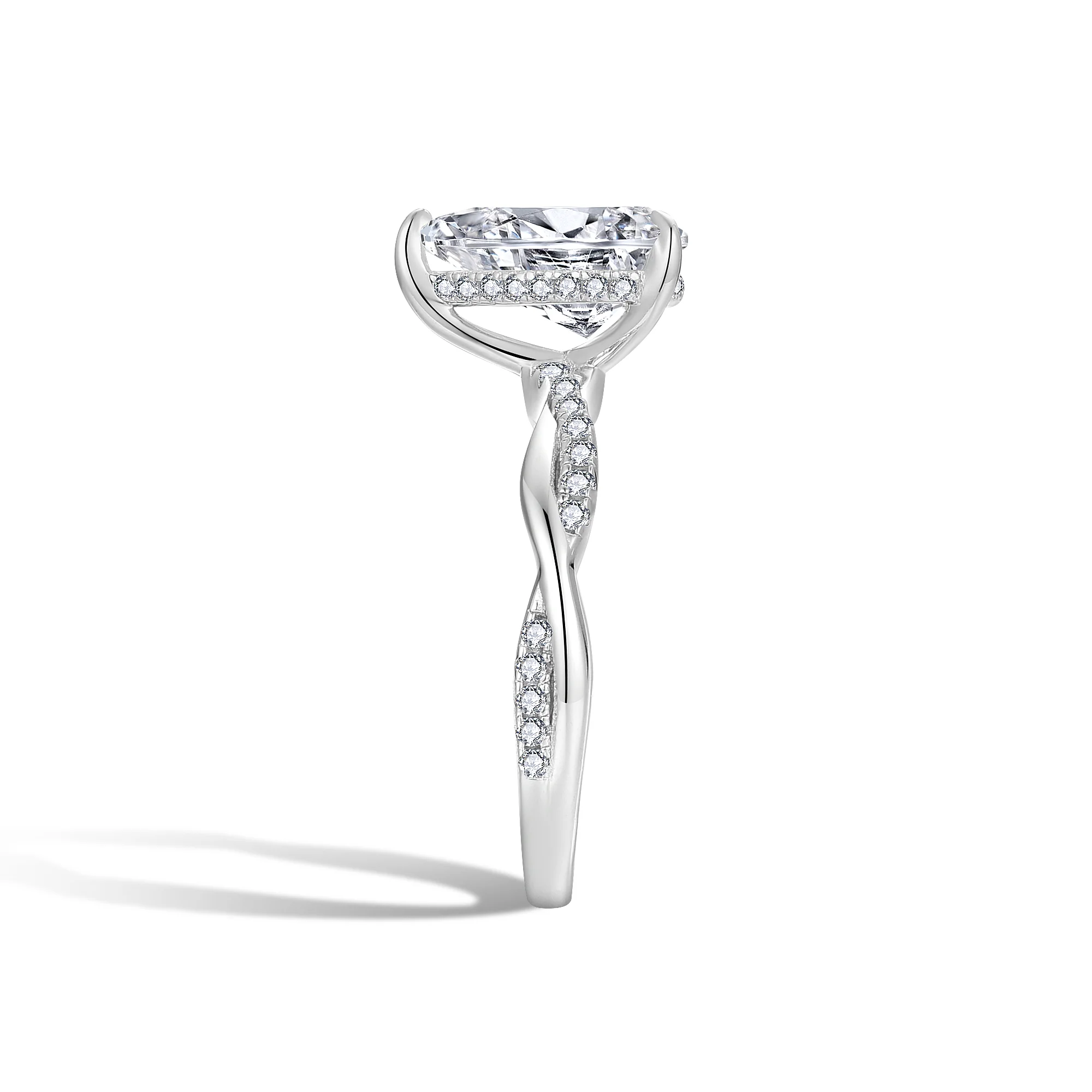 IE0359 2CT PEAR CUT MOISSANITE TWISTED SHANK RING IN STERLING SILVER - Image 5