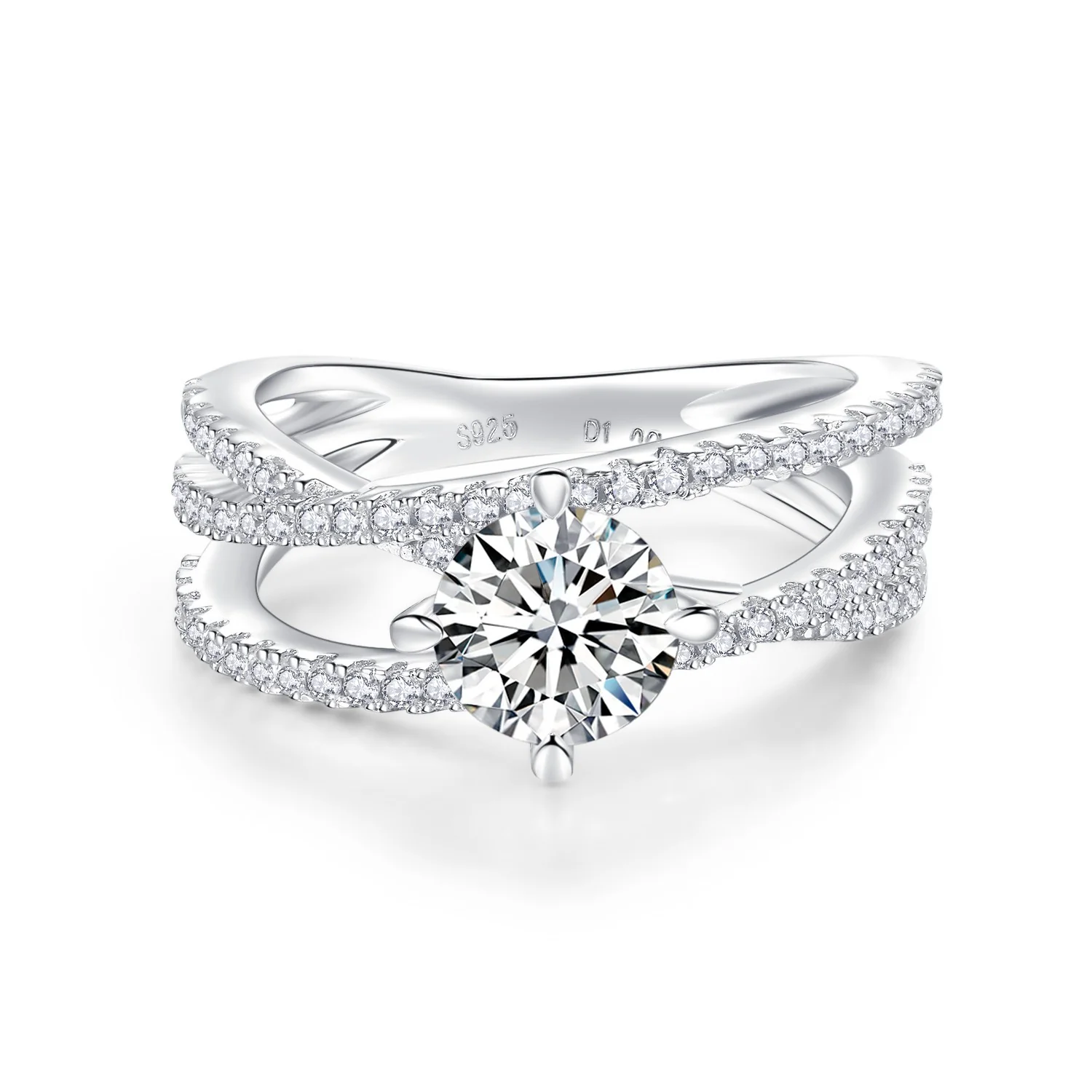 IE1013 ROUND CUT INTERWOVEN MOISSANITE ENGAGEMENT RING IN STERLING SILVER - Image 2