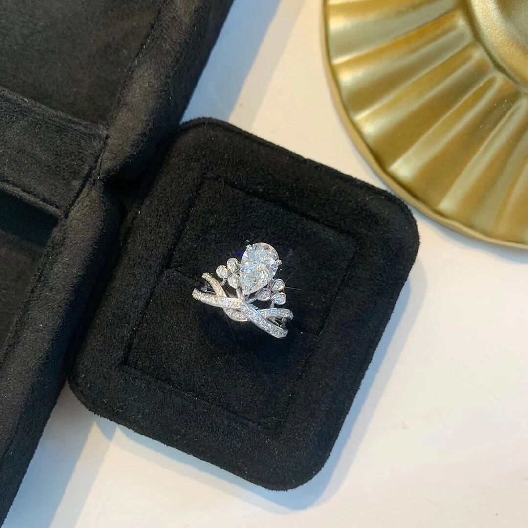 IE1036 PEAR CUT CROWN MOISSANITE ENGAGEMENT RING IN STERLING SILVER - Image 4