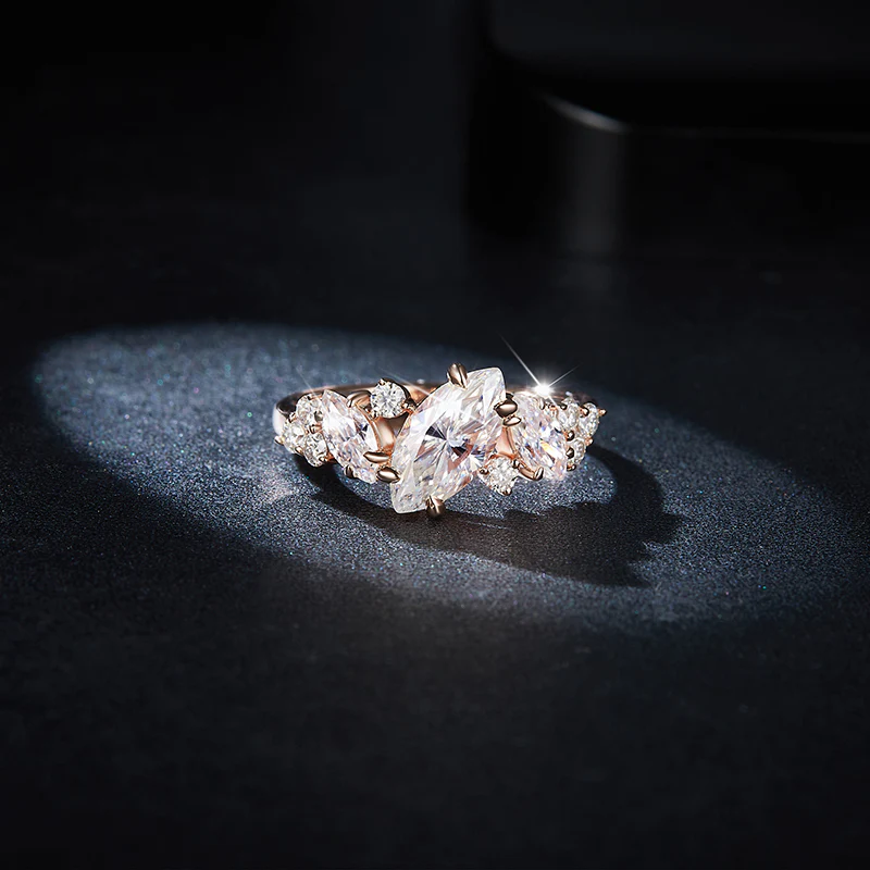 IE1058 MARQUISE CUT MOISSANITE ENGAGEMENT RING IN STERLING SILVER - Image 4