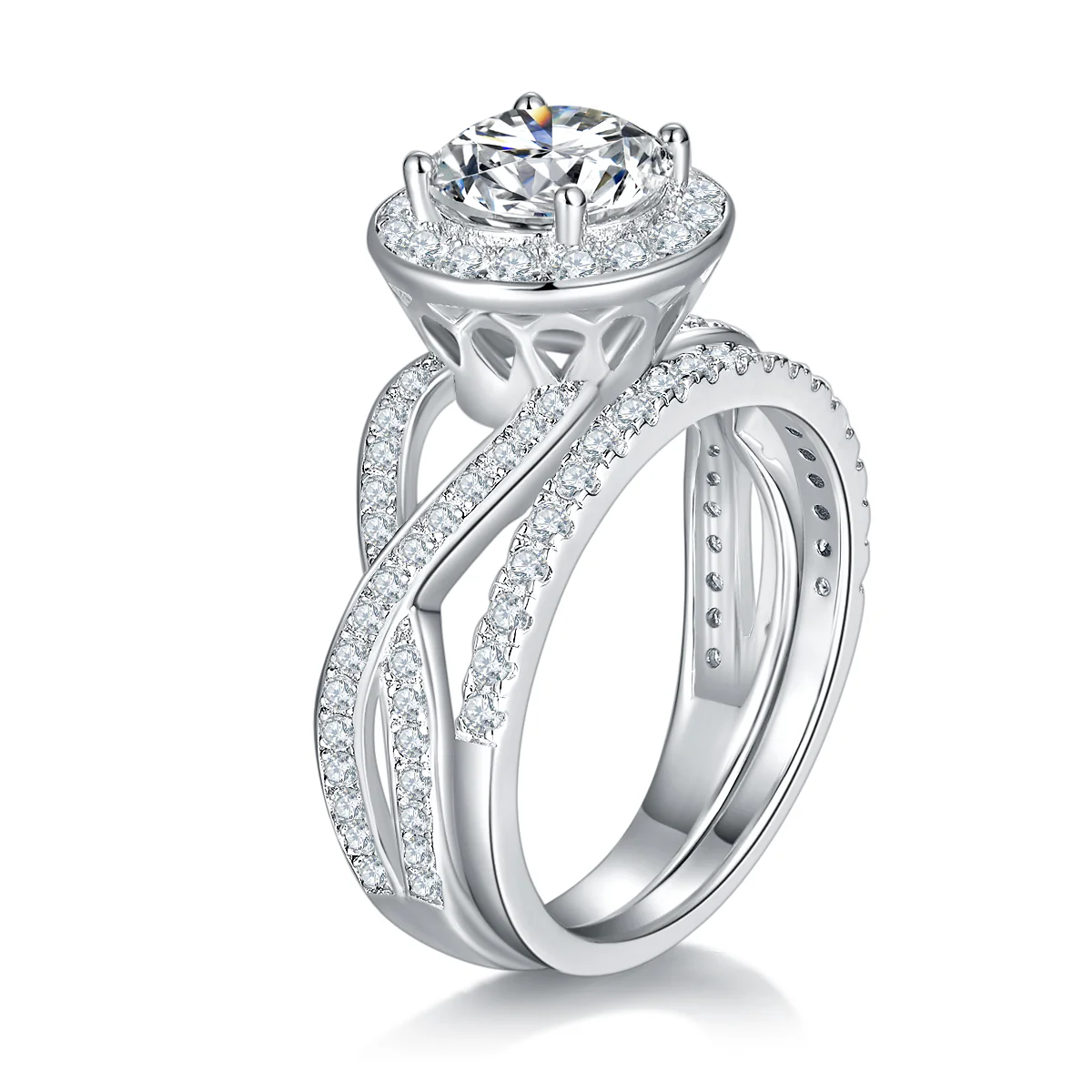 IE223 ROUND INFINITY MOISSANITE DIAMOND RING IN STERLING SILVER - Image 2