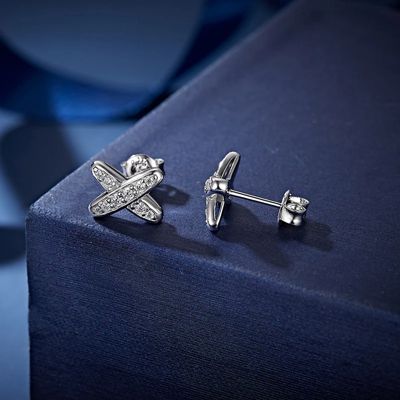 IE4030 X SHAPED MOISSANITE DIAMOND STUD EARRINGS IN STERLING SILVER - Image 4