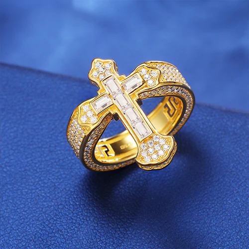 IE9250034 BAGUETTE MOISSANITE CROSS RING IN STERLING SILVER