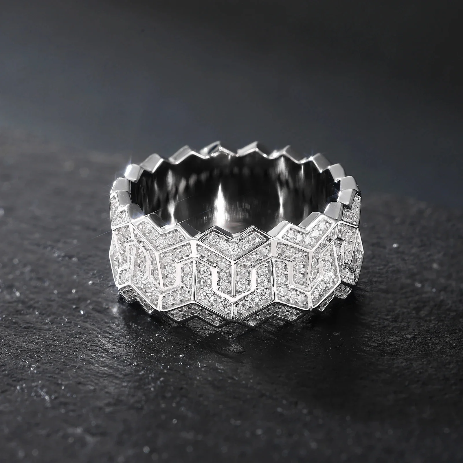 IMPERIAL GEOMETRIC PAVÉ MOISSANITE STATEMENT RING IN STERLING SILVER
