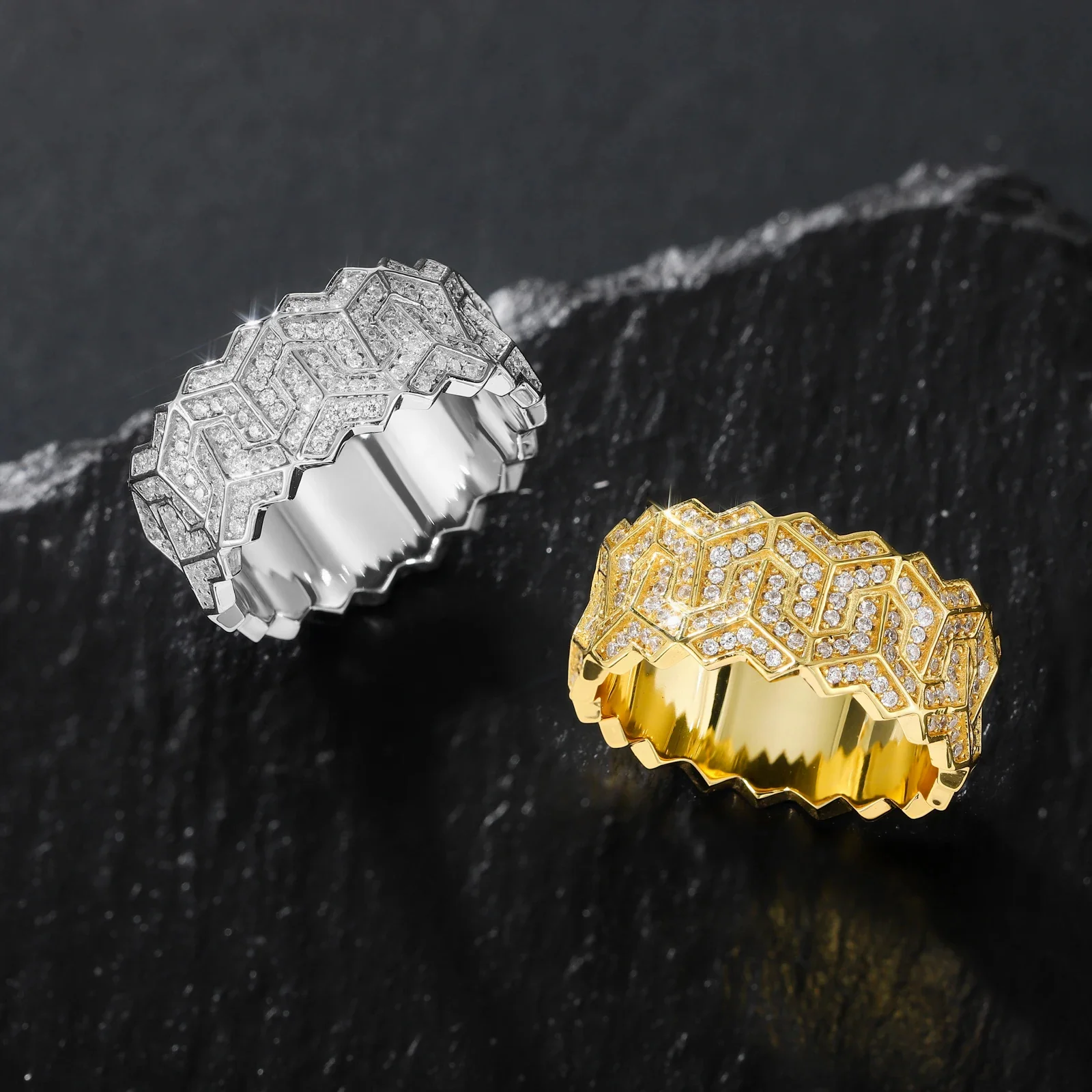 IMPERIAL GEOMETRIC PAVÉ MOISSANITE STATEMENT RING IN STERLING SILVER - Image 4