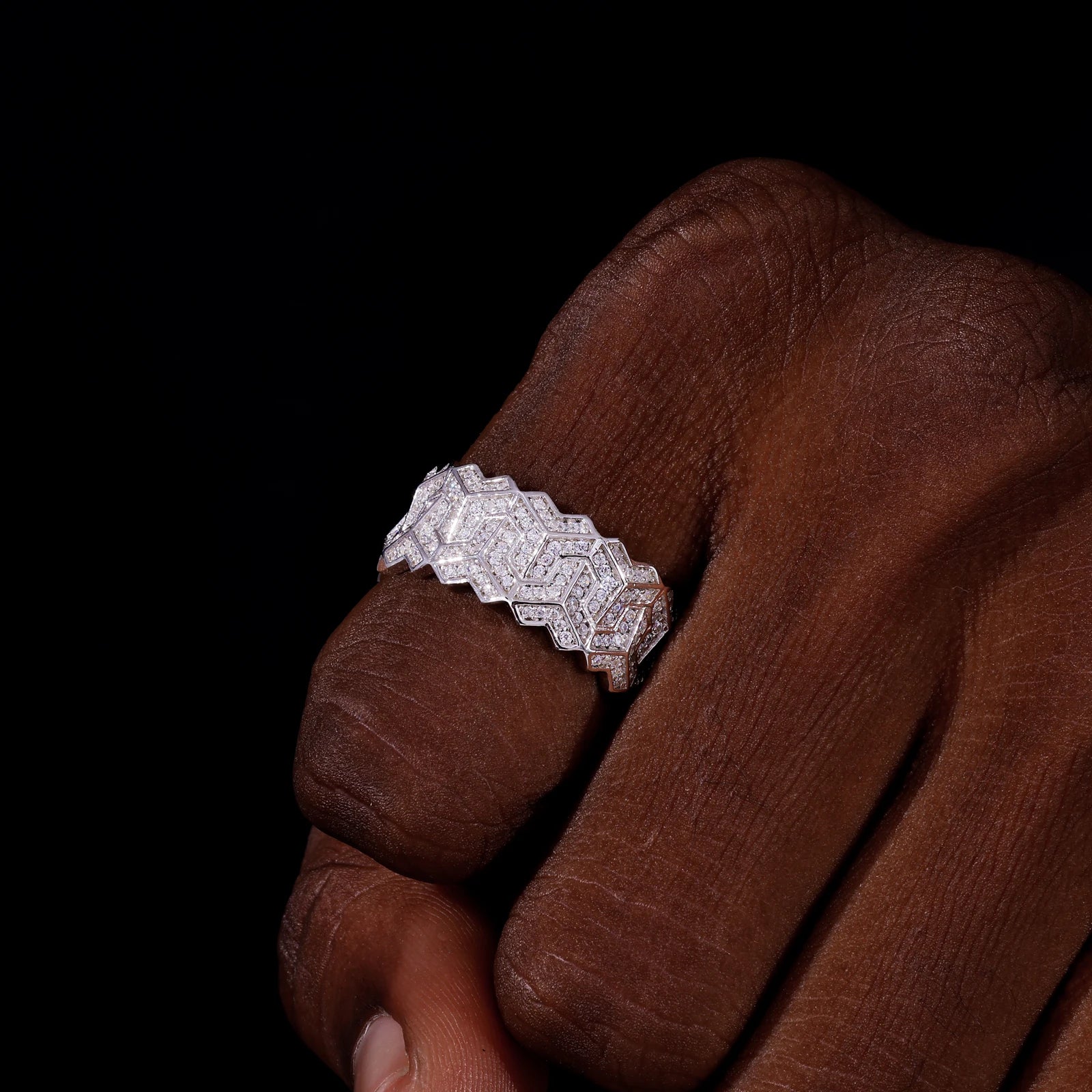 IMPERIAL GEOMETRIC PAVÉ MOISSANITE STATEMENT RING IN STERLING SILVER - Image 6