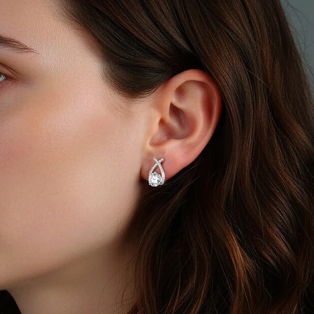 INFINITY DROP MOISSANITE STUDS EARRINGS IN STERLING SILVER - Image 2