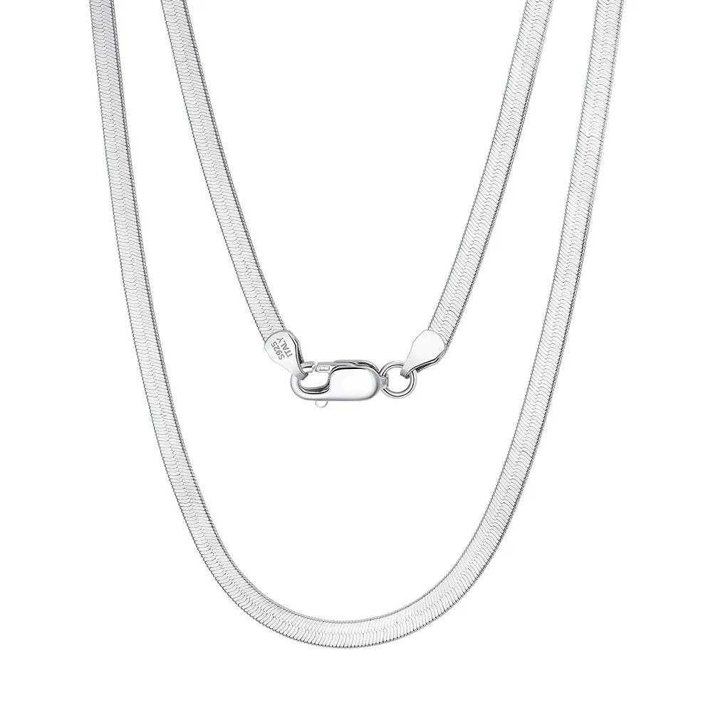 ITALIAN FLEXIBLE HERRINGBONE CHAIN NECKLACE IN STERLING SILVER - Image 2