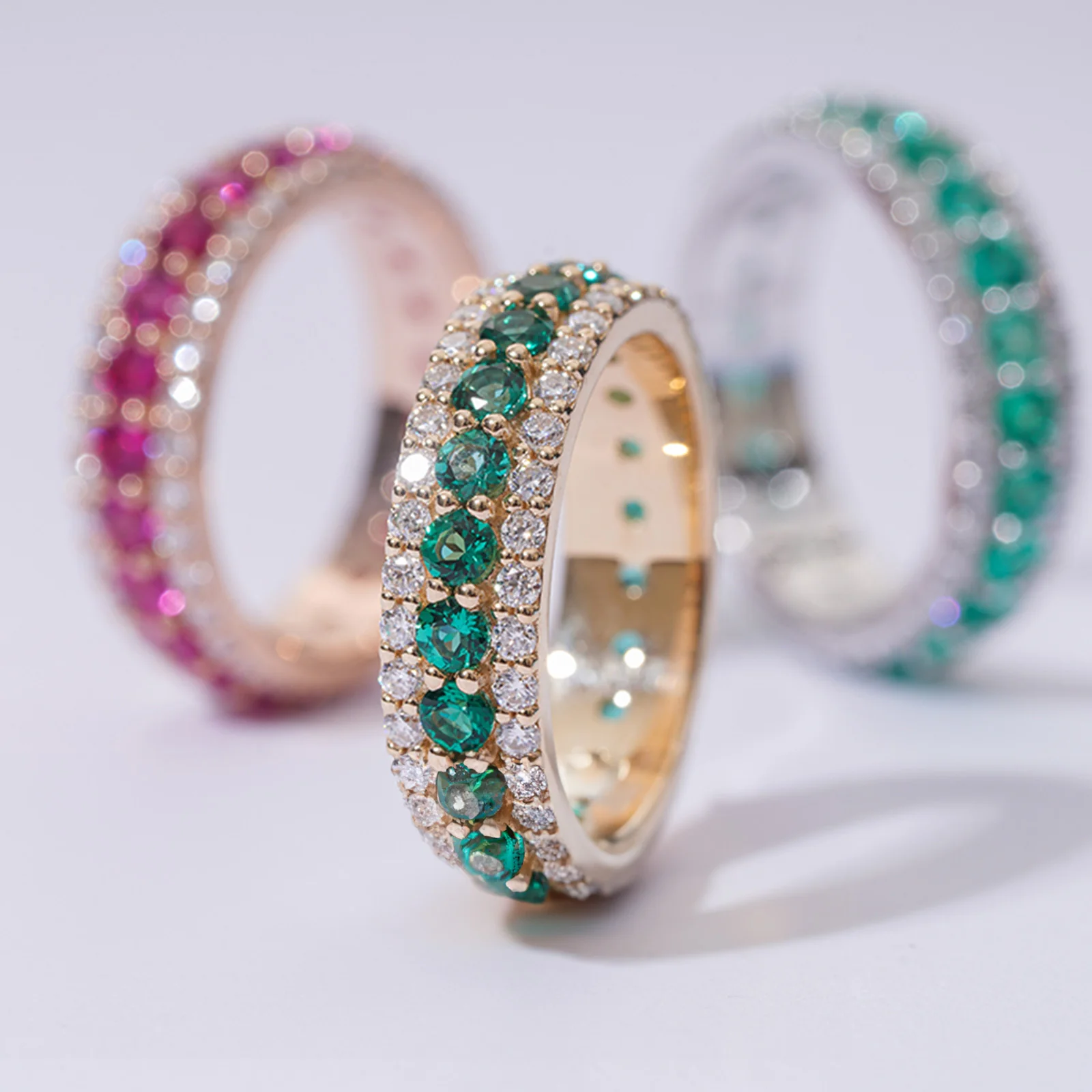 LAB GROWN EMERALD GEMSTONE GREEN ETERNITY RING IN 14K SOLID GOLD - Image 10
