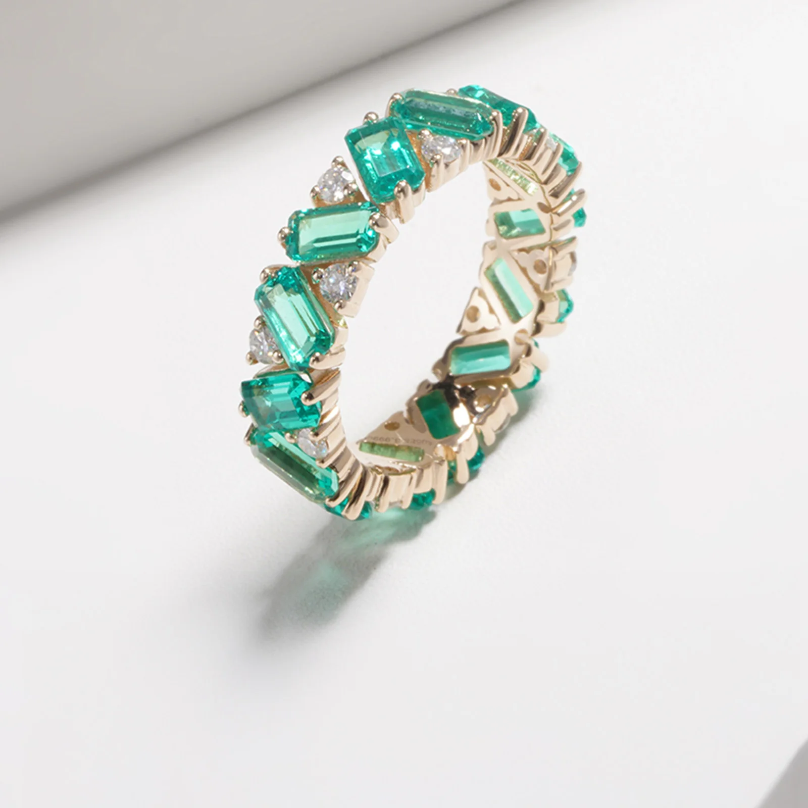 LAB GROWN EMERALD GEMSTONE GREEN ETERNITY RING IN 14K SOLID GOLD - Image 5