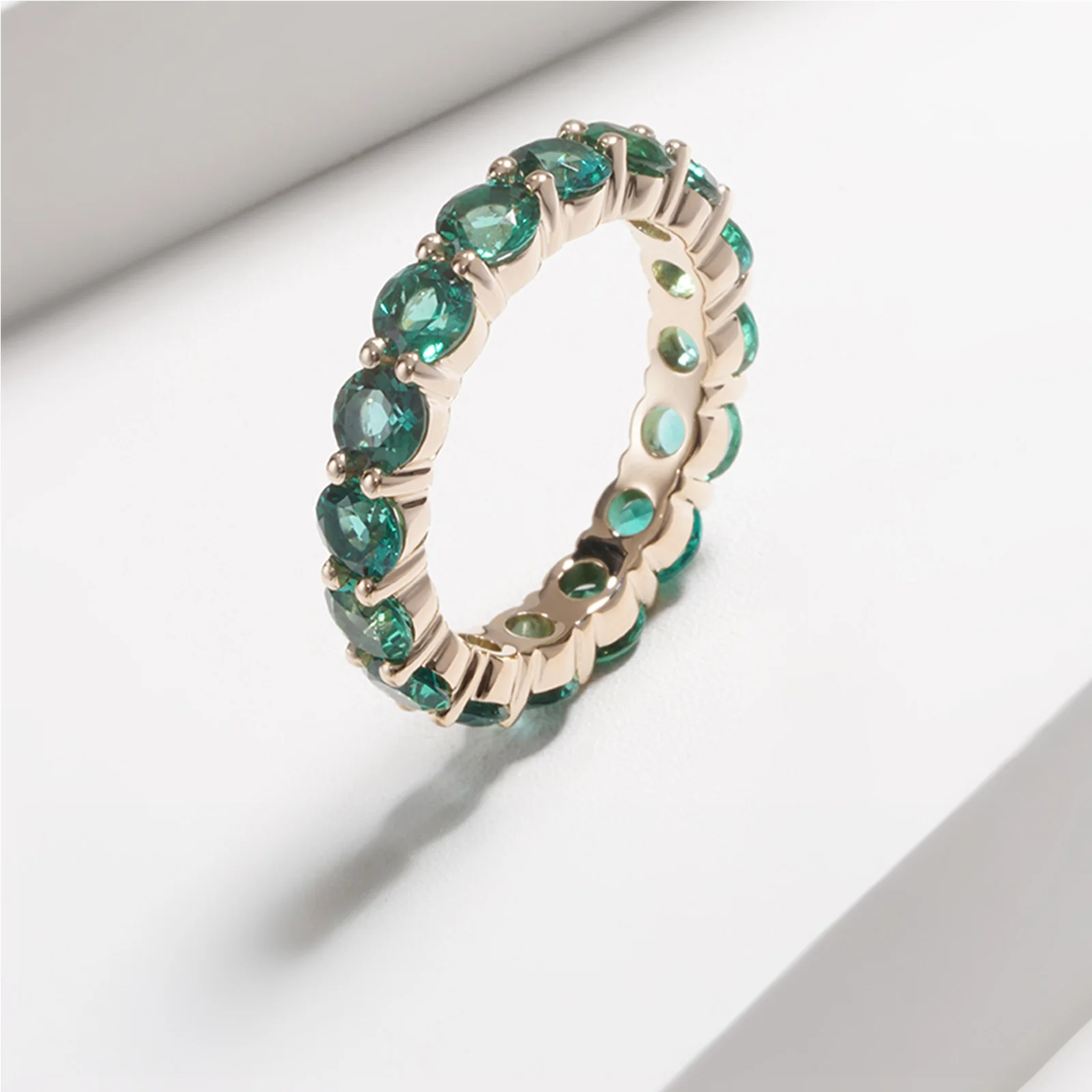 LAB GROWN EMERALD GEMSTONE GREEN ETERNITY RING IN 14K SOLID GOLD - Image 6
