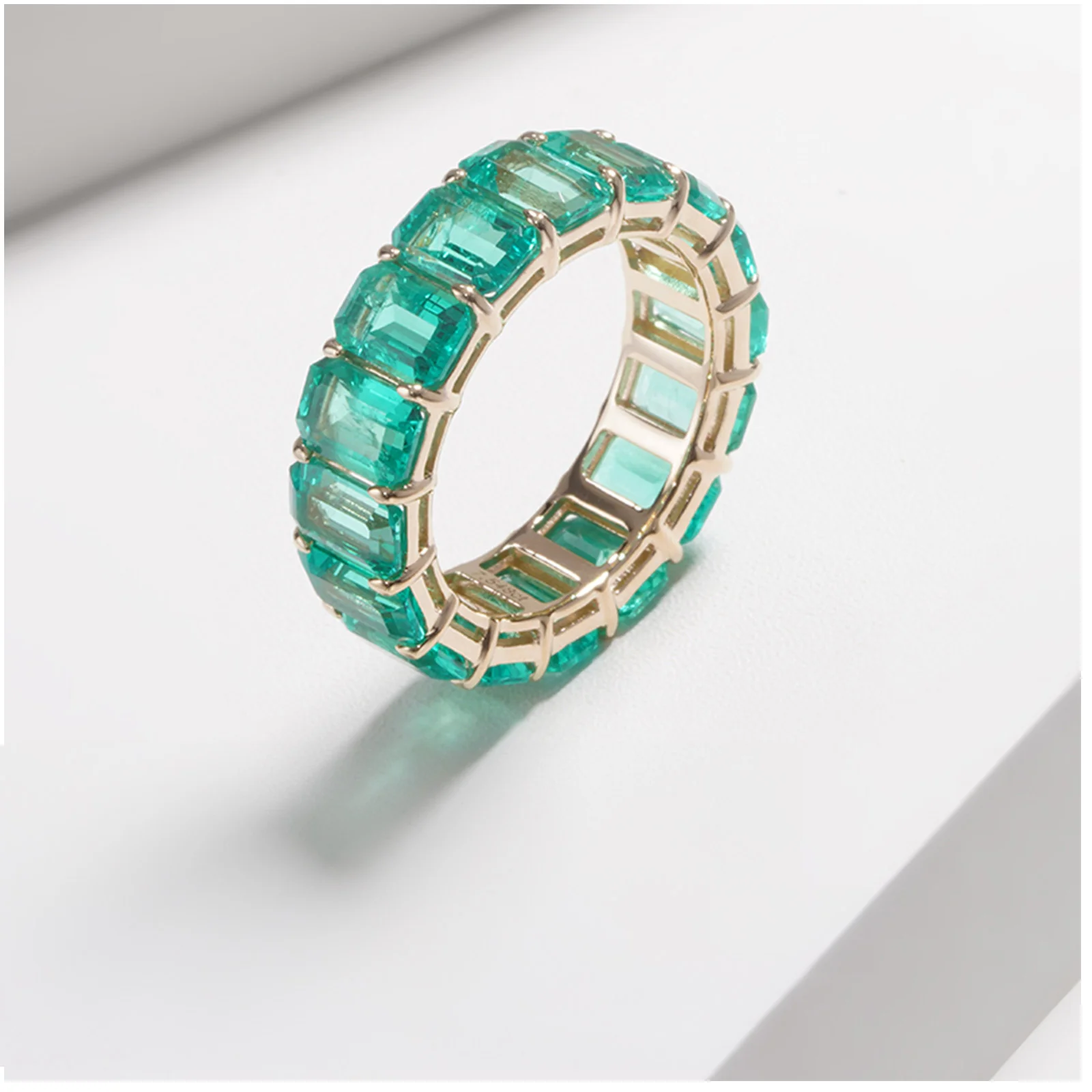 LAB GROWN EMERALD GEMSTONE GREEN ETERNITY RING IN 14K SOLID GOLD - Image 7