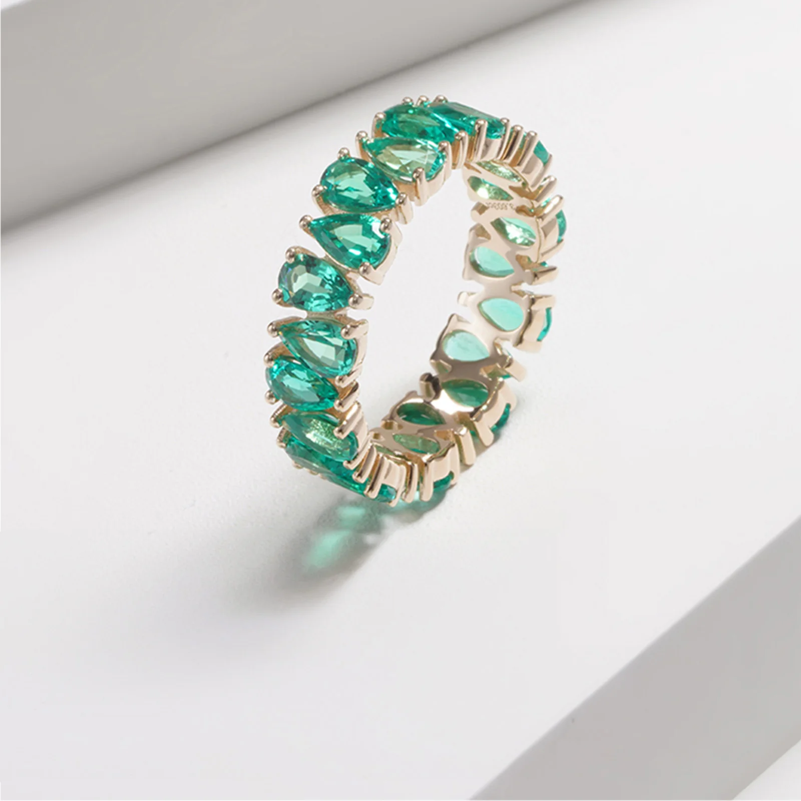LAB GROWN EMERALD GEMSTONE GREEN ETERNITY RING IN 14K SOLID GOLD - Image 8