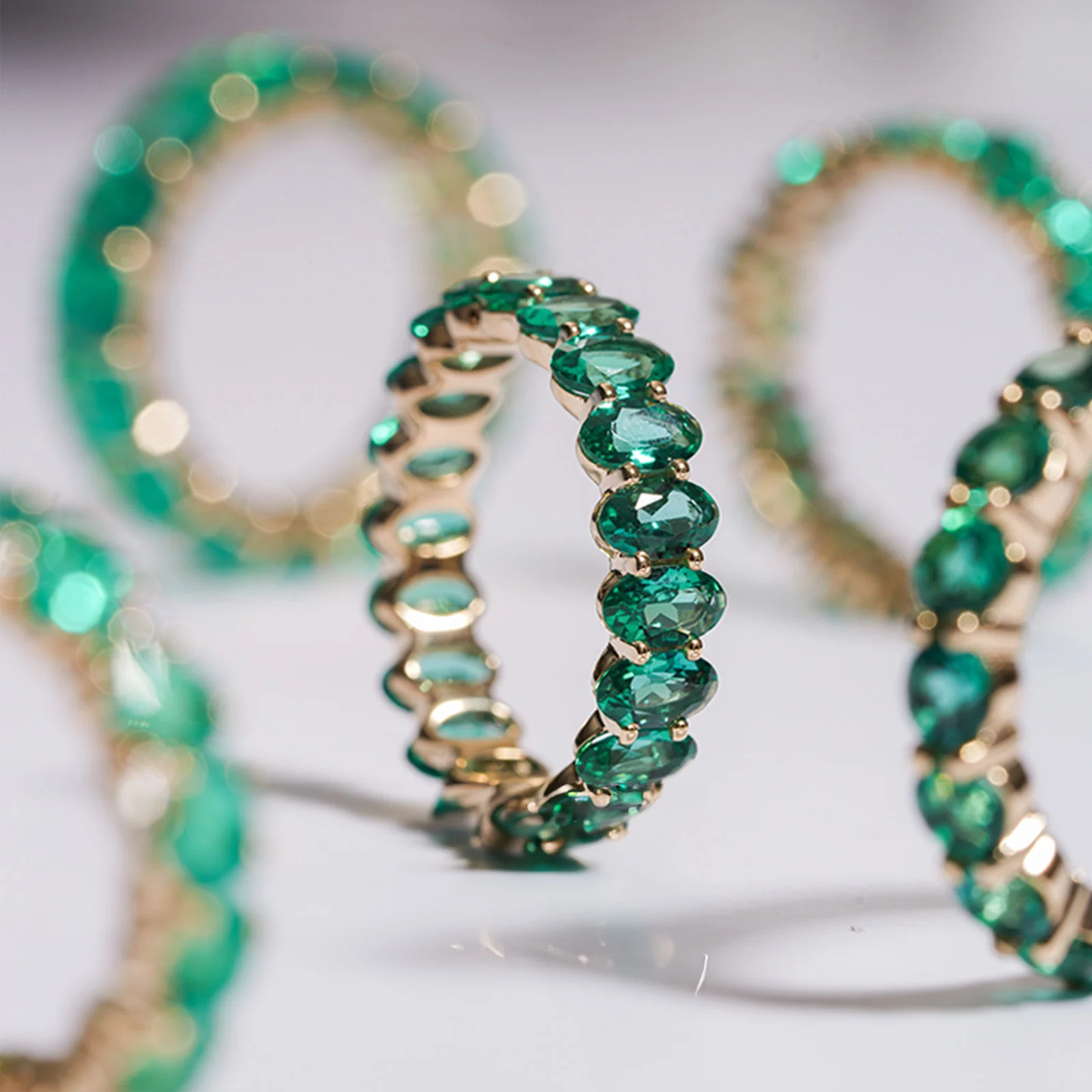 LAB GROWN EMERALD GEMSTONE GREEN ETERNITY RING IN 14K SOLID GOLD - Image 9