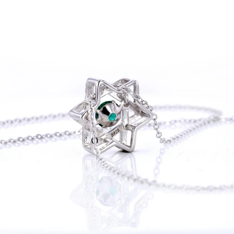 LAB GROWN EMERALD GEMSTONE STAR SHAPE PENDANT IN STERLING SILVER - Image 3
