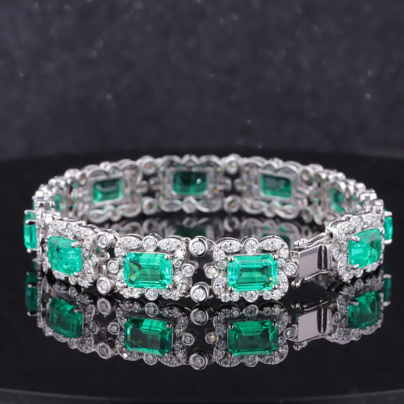LAB GROWN EMERALD WITH MOISSANITE DIAMOND BRACELET IN 18K WHITE GOLD - Image 3
