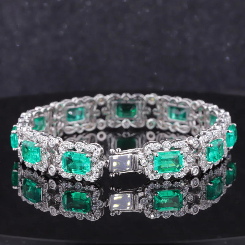 LAB GROWN EMERALD WITH MOISSANITE DIAMOND BRACELET IN 18K WHITE GOLD - Image 4
