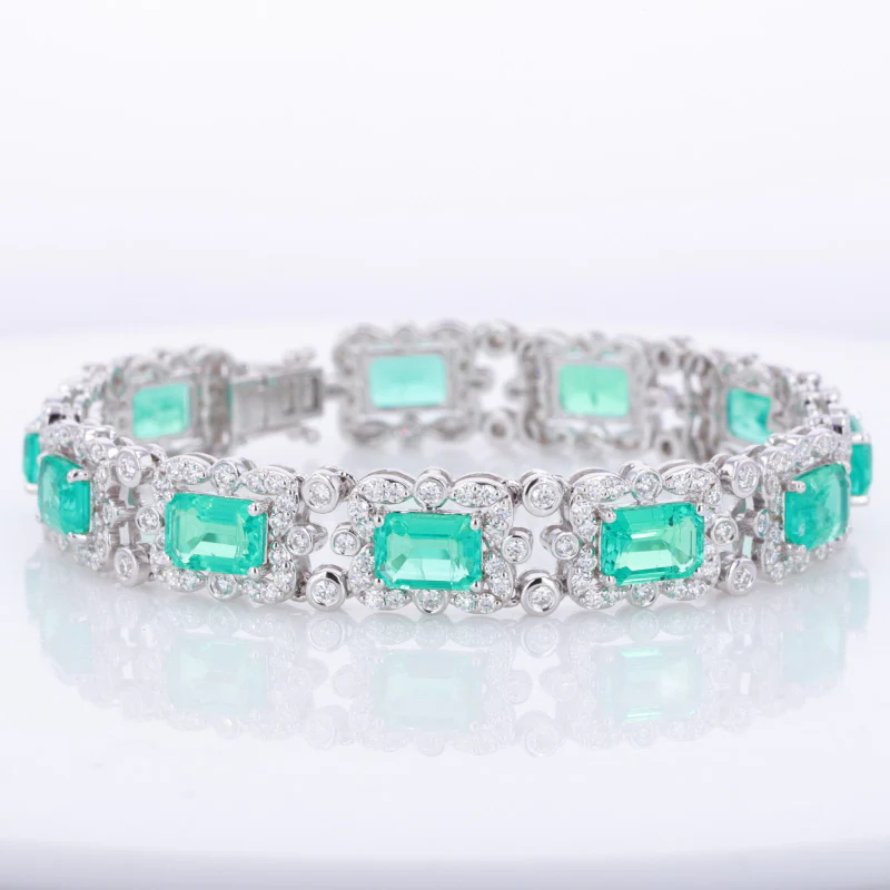 LAB GROWN EMERALD WITH MOISSANITE DIAMOND BRACELET IN 18K WHITE GOLD - Image 5