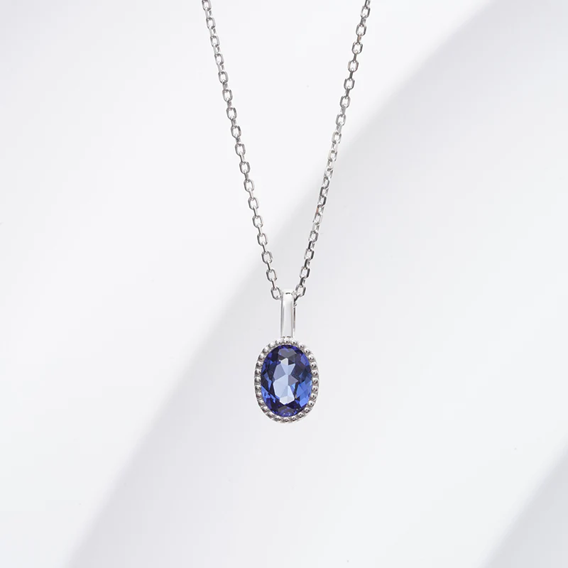 LAB GROWN GEMSTONE OVAL CUT PENDANT NECKLACE IN 14K GOLD - Image 3