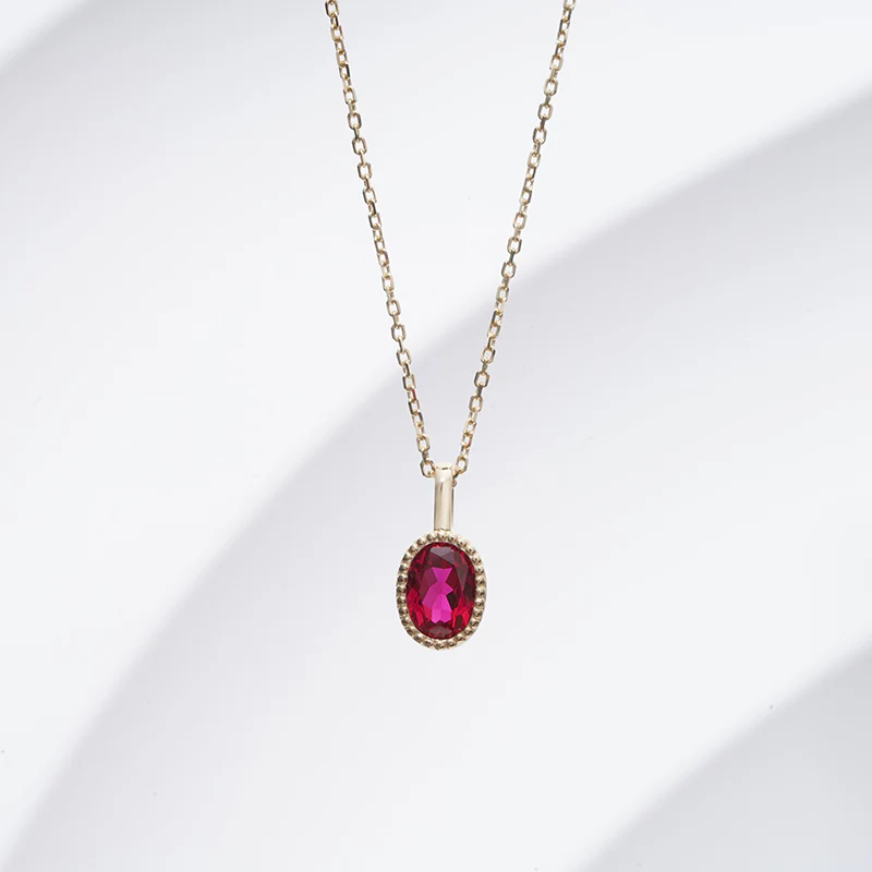 LAB GROWN GEMSTONE OVAL CUT PENDANT NECKLACE IN 14K GOLD - Image 4