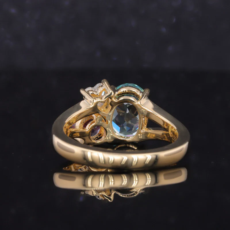 LAB GROWN PARAIBA, ALEXANDRITE AND MOISSANITE DIAMOND RING IN 18K GOLD - Image 3