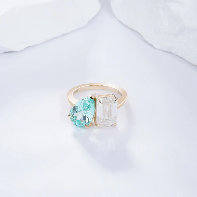 LAB GROWN PARAIBA GEMSTONE AND MOISSANITE JEWELRY SET WITH NECKLACE EARRINGS RING IN 14K WHITE GOLD - Image 3