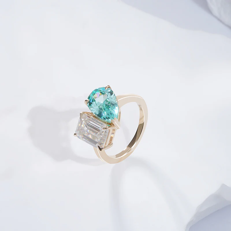 LAB GROWN PARAIBA GEMSTONE AND MOISSANITE JEWELRY SET WITH NECKLACE EARRINGS RING IN 14K WHITE GOLD - Image 4