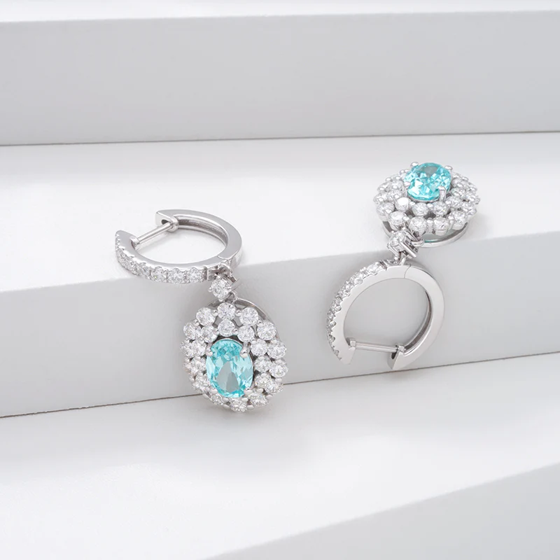 LAB GROWN PARAIBA GEMSTONE AND MOISSANITE JEWELRY SET WITH NECKLACE EARRINGS RING IN 14K WHITE GOLD - Image 6