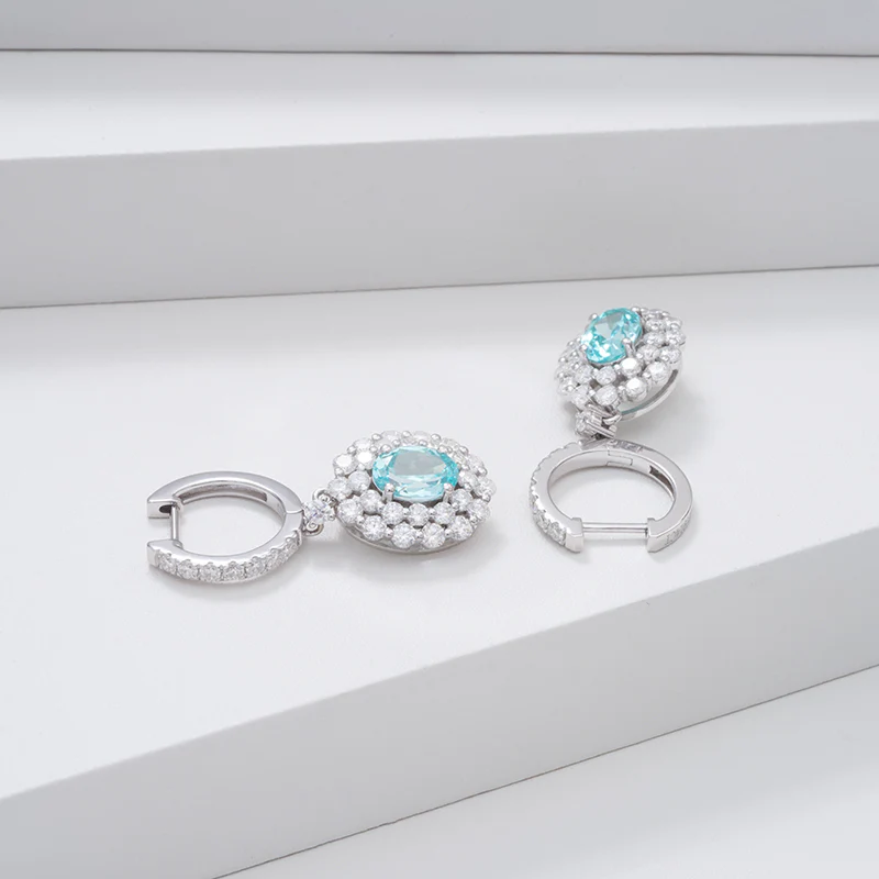 LAB GROWN PARAIBA GEMSTONE AND MOISSANITE JEWELRY SET WITH NECKLACE EARRINGS RING IN 14K WHITE GOLD - Image 7