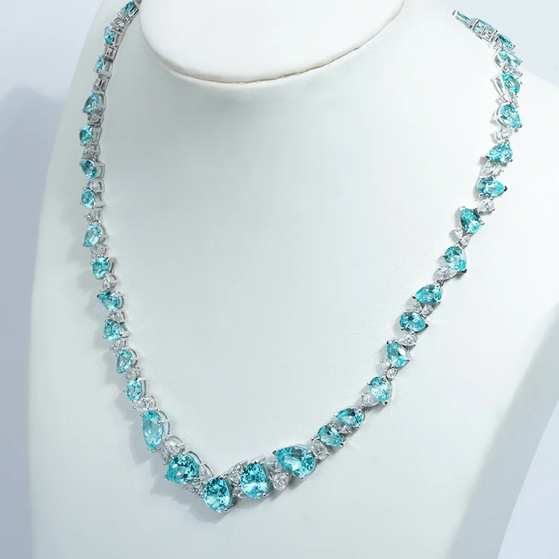 LAB GROWN PARAIBA SAPPHIRE AND MOISSANITE NECKLACE IN 14K SOLID GOLD - Image 3