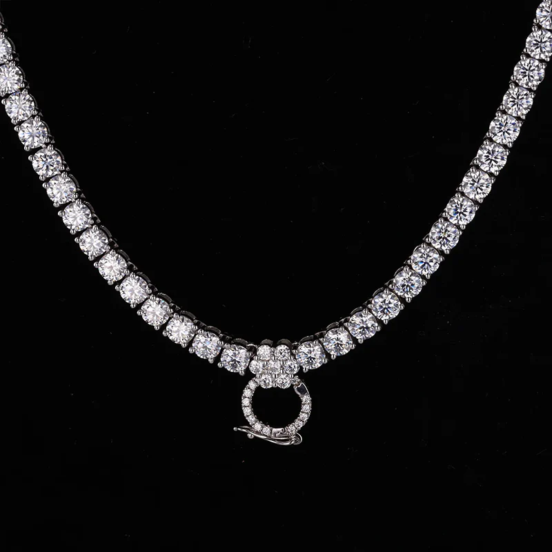 LAB GROWN ROYAL BLUE SAPPHIRE AND MOISSANITE PENDANT TENNIS CHAIN NECKLACE IN 9K SOLID GOLD - Image 6