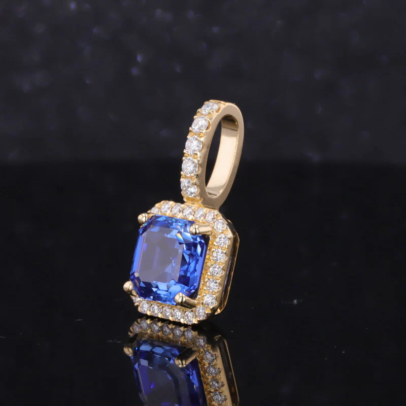 ASSCHER CUT LAB GROWN ROYAL BLUE SAPPHIRE PENDANT IN 18K SOLID GOLD - Image 3