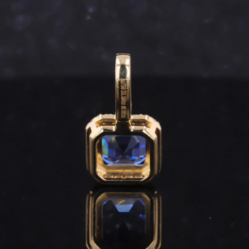 ASSCHER CUT LAB GROWN ROYAL BLUE SAPPHIRE PENDANT IN 18K SOLID GOLD - Image 4