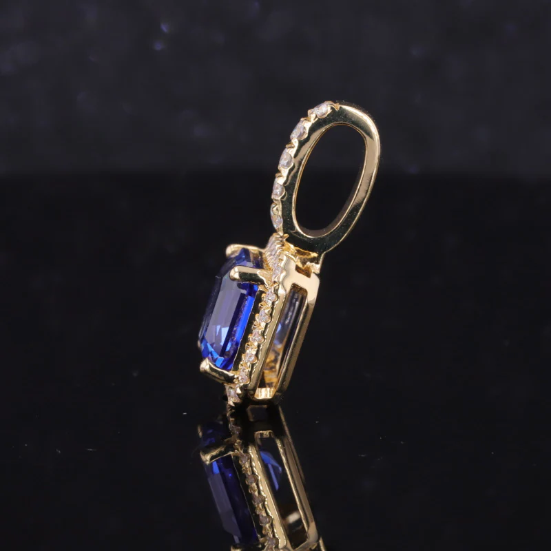 ASSCHER CUT LAB GROWN ROYAL BLUE SAPPHIRE PENDANT IN 18K SOLID GOLD - Image 5