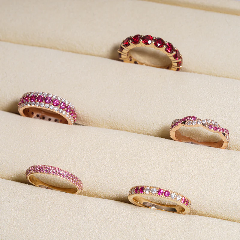LAB GROWN RUBY GEMSTONE PINK ETERNITY BAND RING IN 14K GOLD - Image 3
