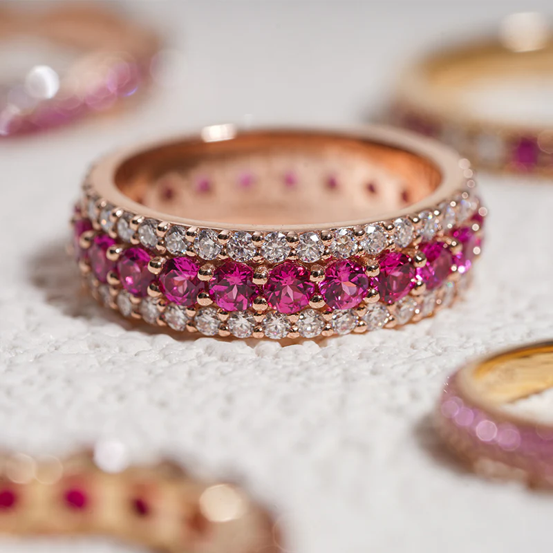 LAB GROWN RUBY GEMSTONE PINK ETERNITY BAND RING IN 14K GOLD - Image 4