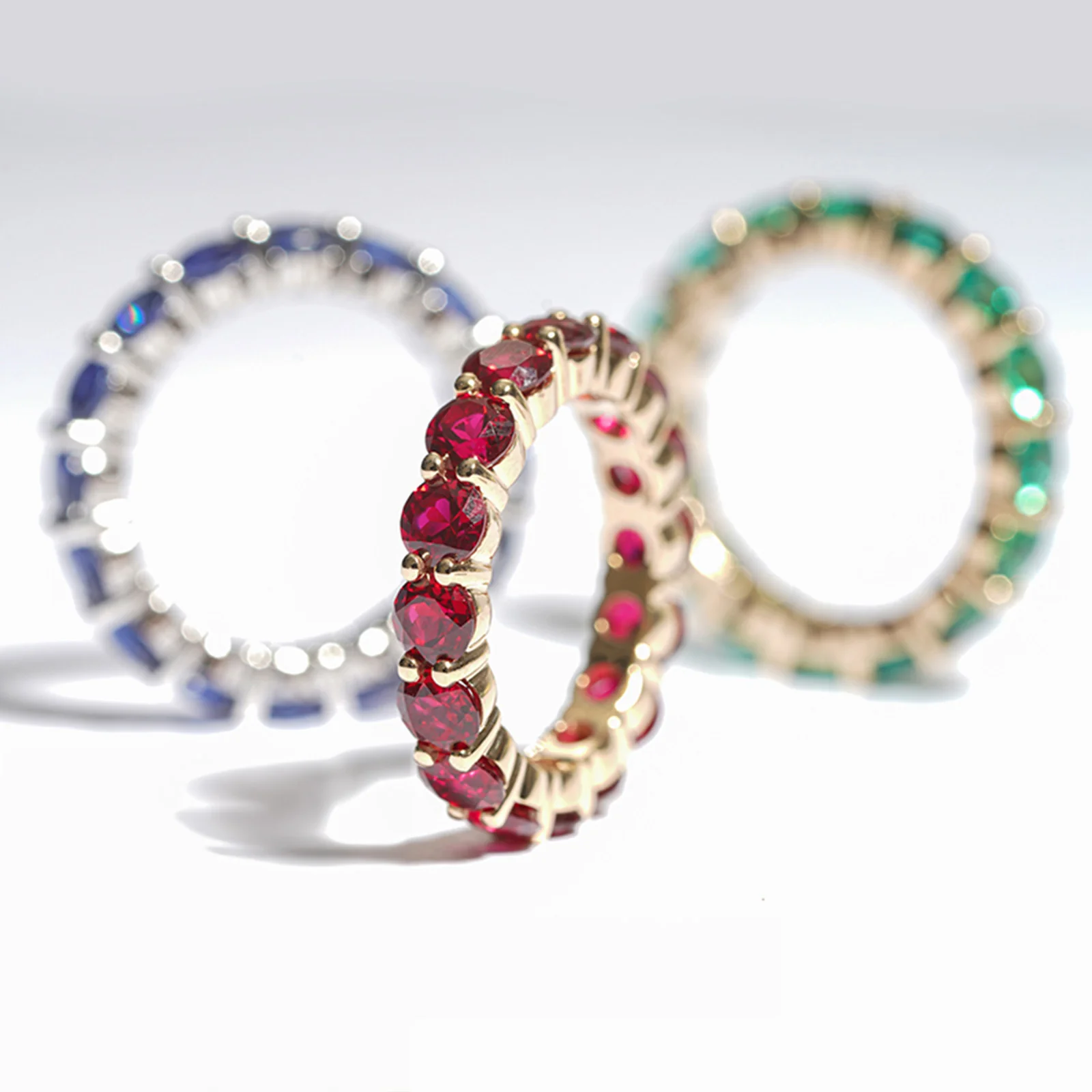 LAB GROWN RUBY GEMSTONE PINK ETERNITY BAND RING IN 14K GOLD - Image 5