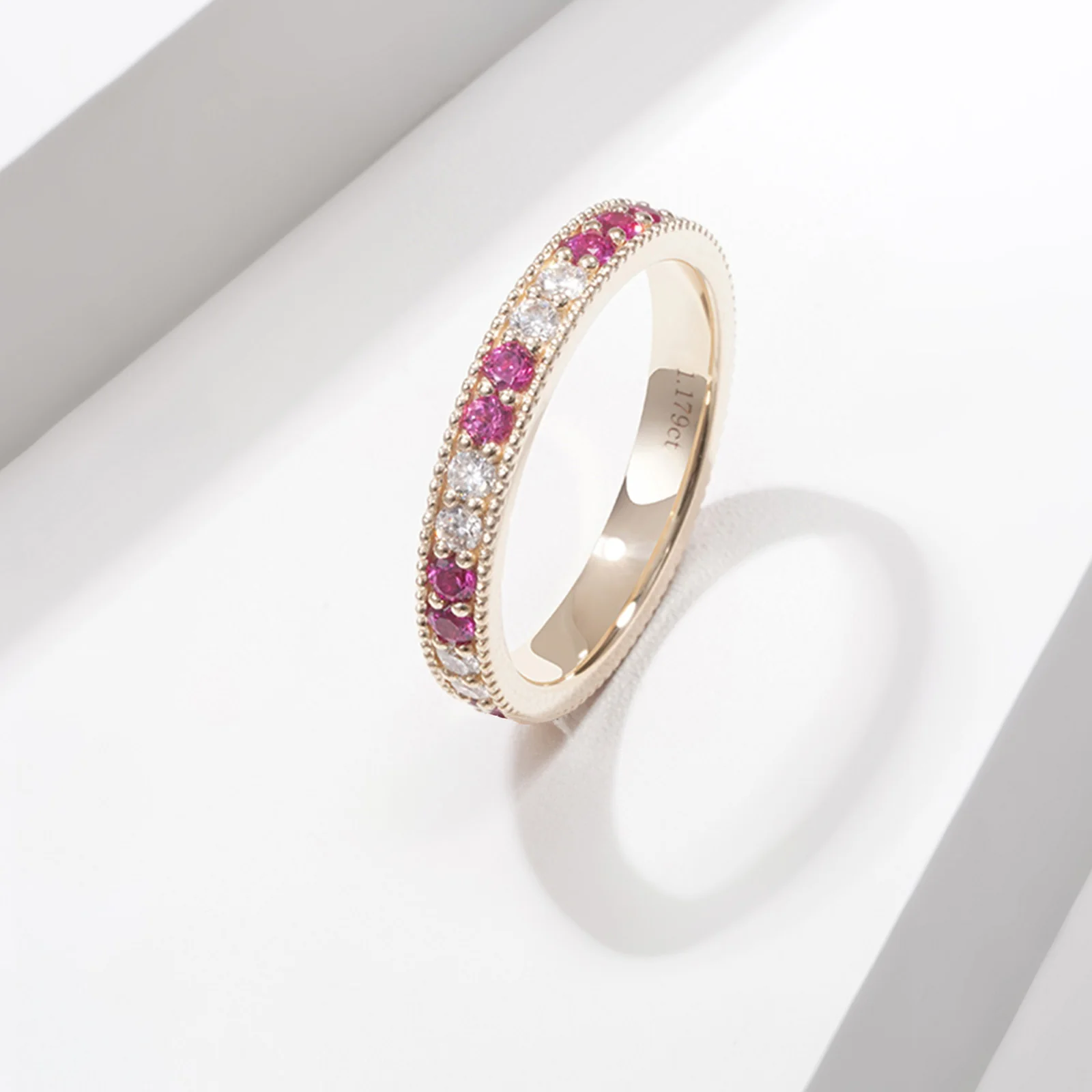 LAB GROWN RUBY GEMSTONE PINK ETERNITY BAND RING IN 14K GOLD - Image 6