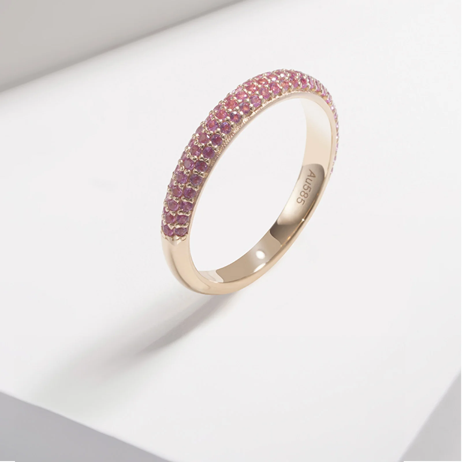 LAB GROWN RUBY GEMSTONE PINK ETERNITY BAND RING IN 14K GOLD - Image 7