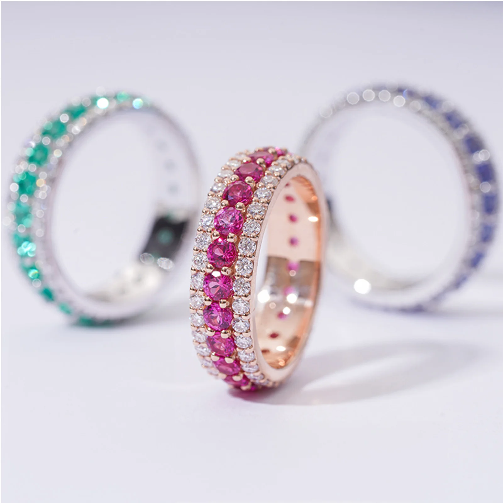 LAB GROWN RUBY GEMSTONE PINK ETERNITY BAND RING IN 14K GOLD - Image 8