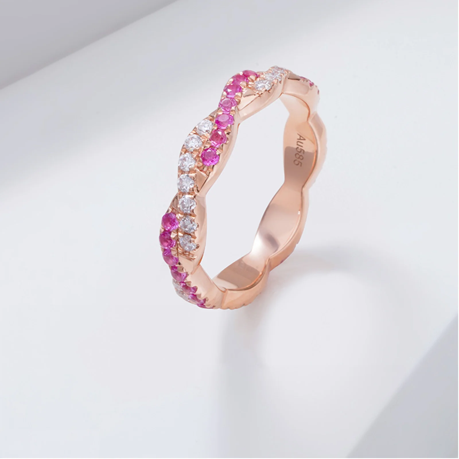 LAB GROWN RUBY GEMSTONE PINK ETERNITY BAND RING IN 14K GOLD - Image 9