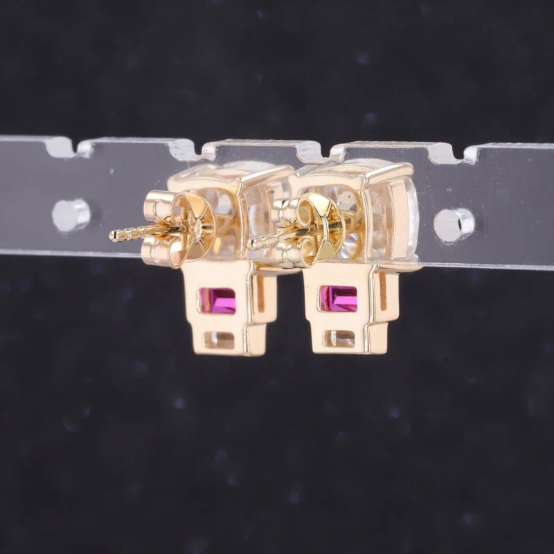 LAB GROWN RUBY WITH MOISSANITE DIAMOND STUD EARRINGS IN 9K SOLID GOLD - Image 3