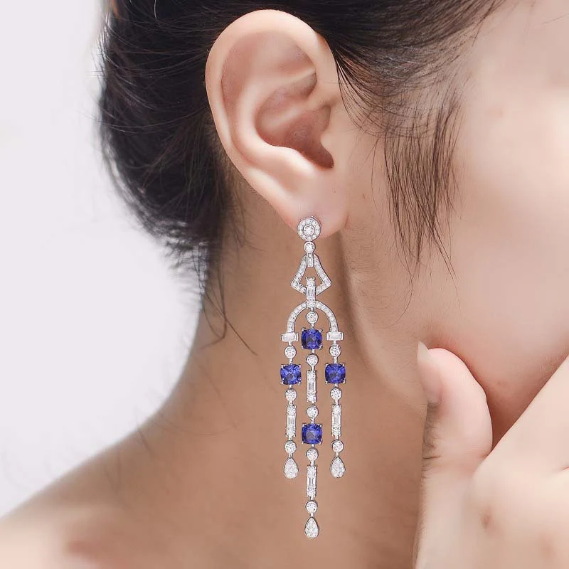 LAB GROWN SAPPHIRE AZURE CASCADE EARRINGS IN STERLING SILVER - Image 3