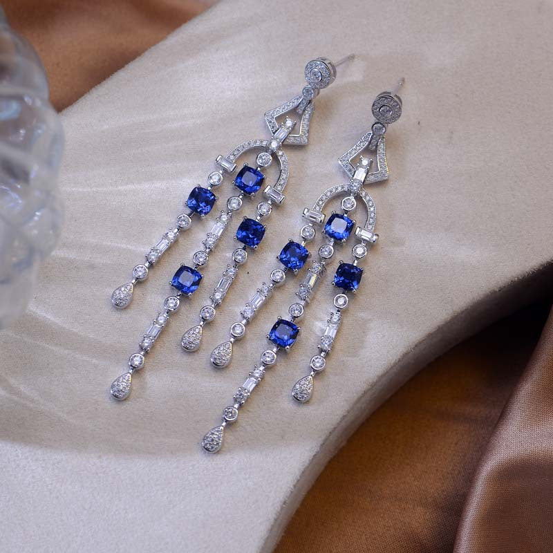 LAB GROWN SAPPHIRE AZURE CASCADE EARRINGS IN STERLING SILVER - Image 4