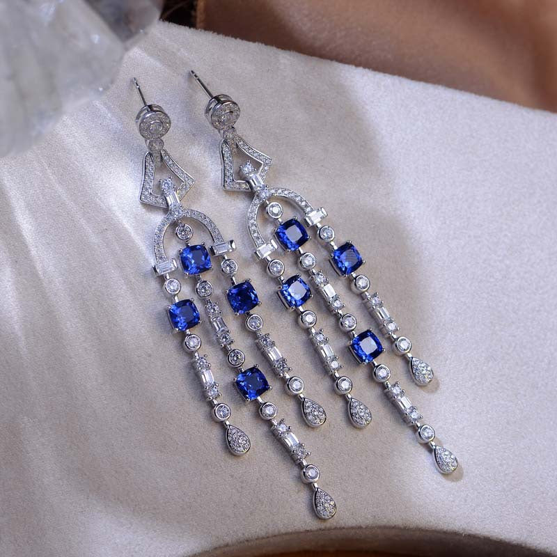 LAB GROWN SAPPHIRE AZURE CASCADE EARRINGS IN STERLING SILVER - Image 5